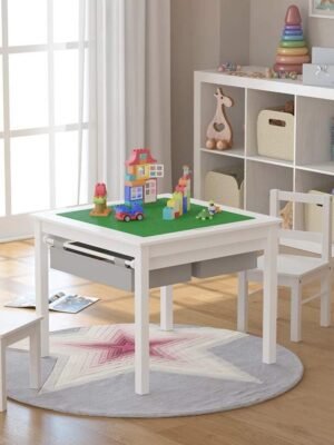 Wooden 2-in-1 Children's Building Block Activity Table and Chair Set