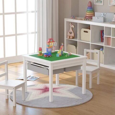 Wooden 2-in-1 Children's Building Block Activity Table and Chair Set