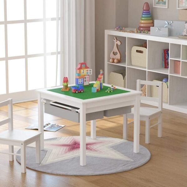 Wooden 2-in-1 Children's Building Block Activity Table and Chair Set