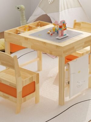 Pine Wood Children's Table and Chair Set